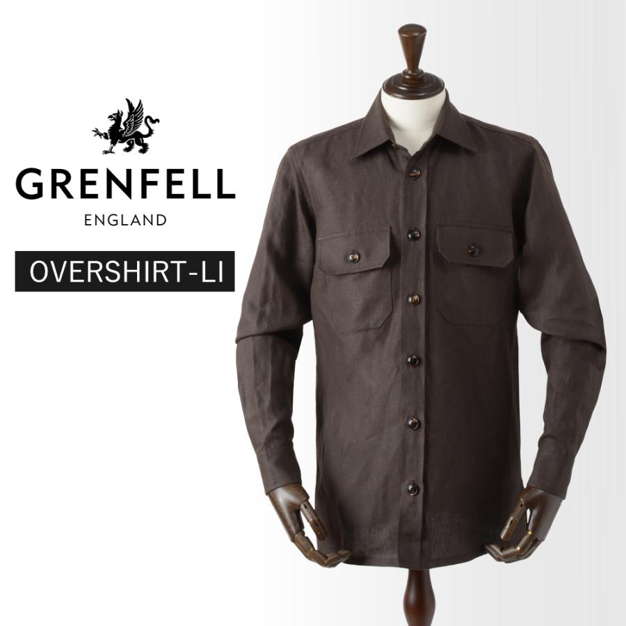 【40%OFF/定価50,600円】グレンフェル 新品 オーバーシャツ OVERSHIRT-LI 38 ダークブラウン 麻：100％ 国内正規品 英国製 #f10015 GF38