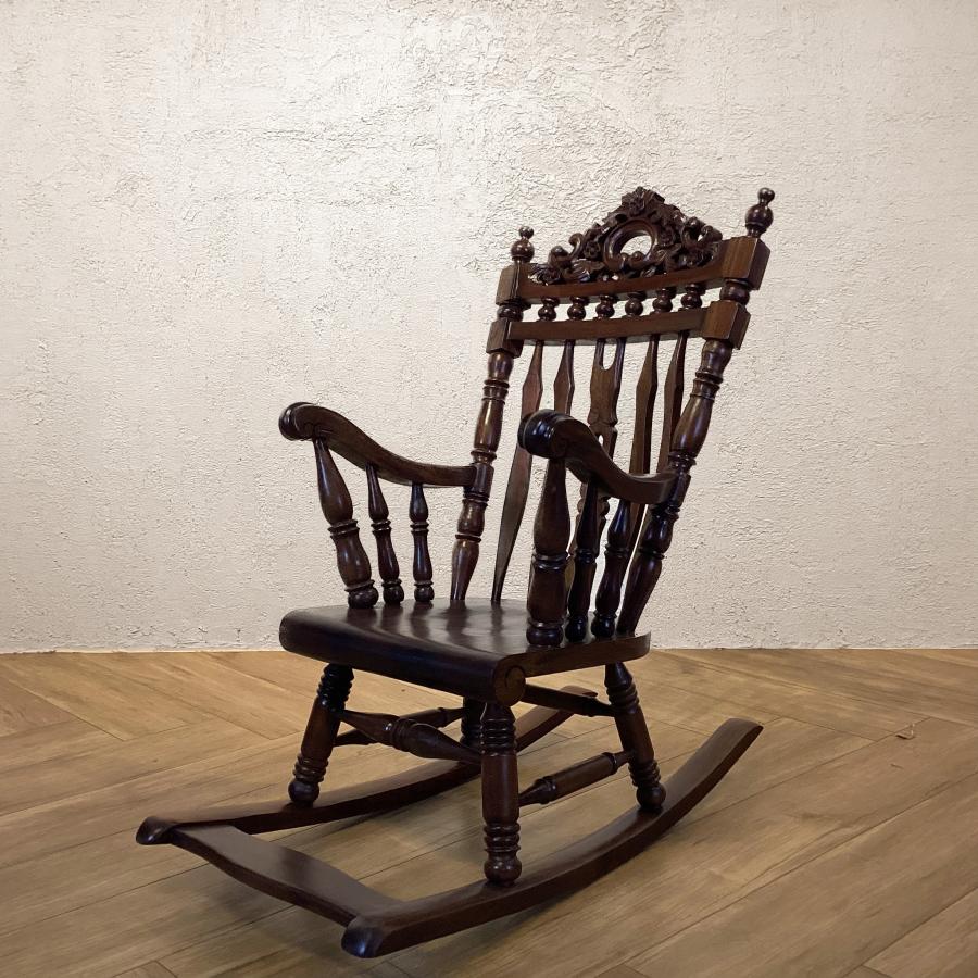 マホガニーロッキングチェア無垢材天然木揺れるイス揺れる椅子木製