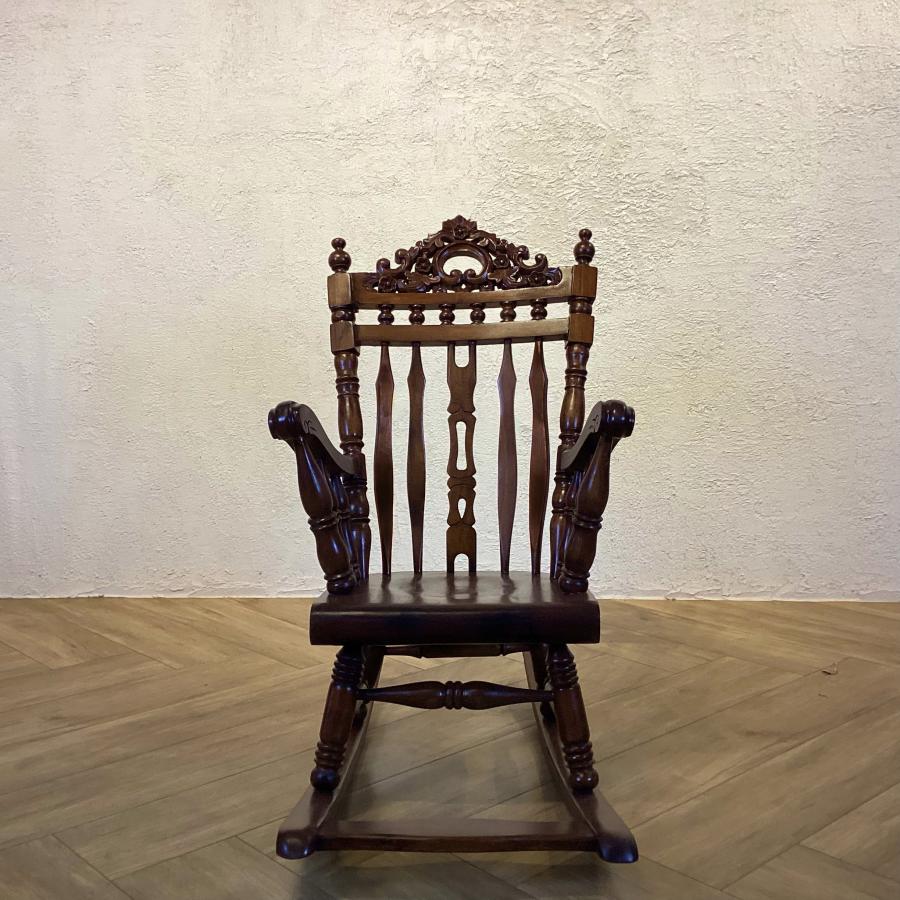 マホガニーロッキングチェア無垢材天然木揺れるイス揺れる椅子木製
