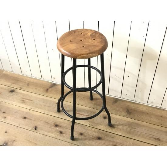 合皮座面の鉄脚ハイスツール　丸椅子 チェア ヴィンテージ レトロ 工業系 古家具 合皮座面の鉄脚ハイスツール丸椅子 チェア ヴィンテージ レトロ 工業系