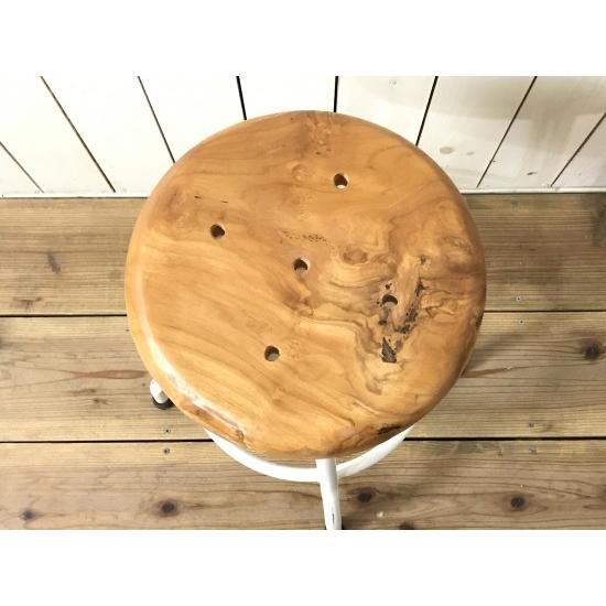 アンティーク調 丸イス スツール ホワイト ナチュラル座面 チーク無垢