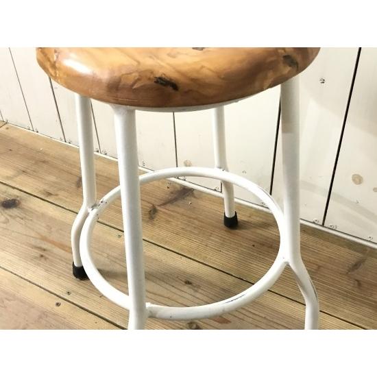 アンティーク調 丸イス スツール ホワイト ナチュラル座面 チーク無垢