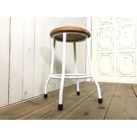 ヴィンテージ インダストリアル アイアン スツール 鉄脚 昇降 無垢 丸椅子