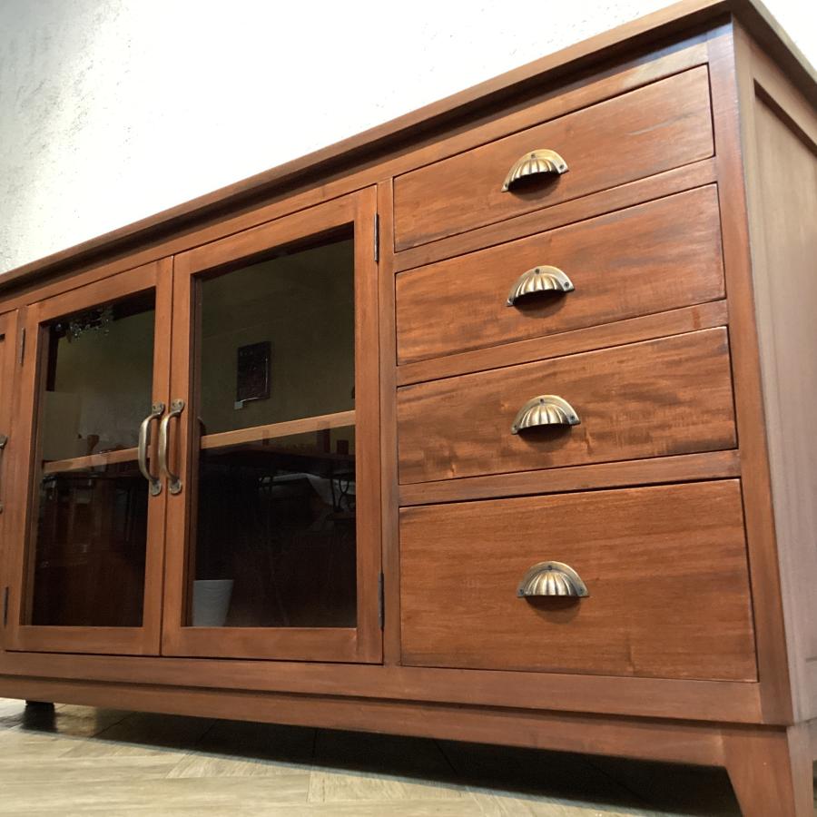 アンティーク調 ガラス扉付き キャビネット サイドボード マホガニー