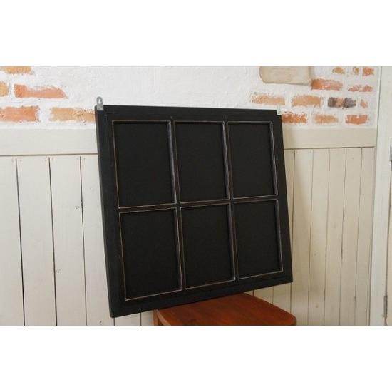 アンティーク調 木製窓枠 鏡 壁掛けミラー シャビー ブラック 6枠 黒艶