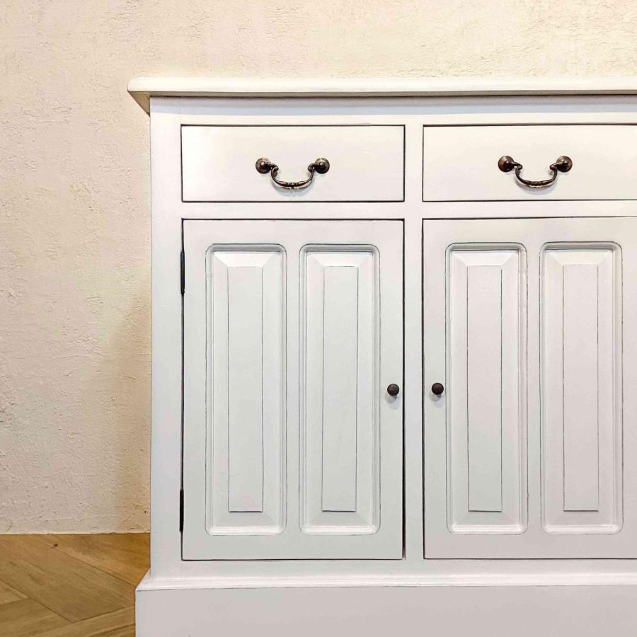 カウンター　白　アンティーク アンティーク調 カウンター 抽斗 引戸 収納棚 レジ台 シャビー