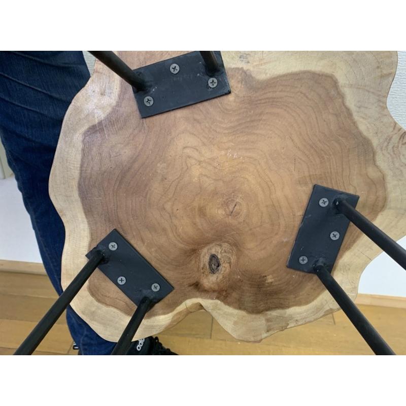 送料無料】チーク 切り株 木目天板 鉄脚テーブル スツール 花台 飾り台