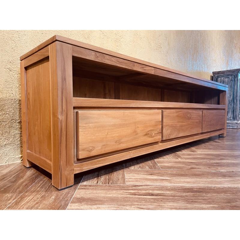 チーク無垢 3ドロワー 特大ロングテレビボード W1900 ナチュラル 