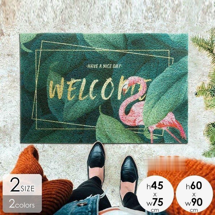定番 カーペット マット インテリア 模様替え シンプル おしゃれ 玄関 フラミンゴ 英文字 リーフ イラスト 柄 自然 グリーン ピンク 屋外用ドアマット カラー B Hassoncaterers Com