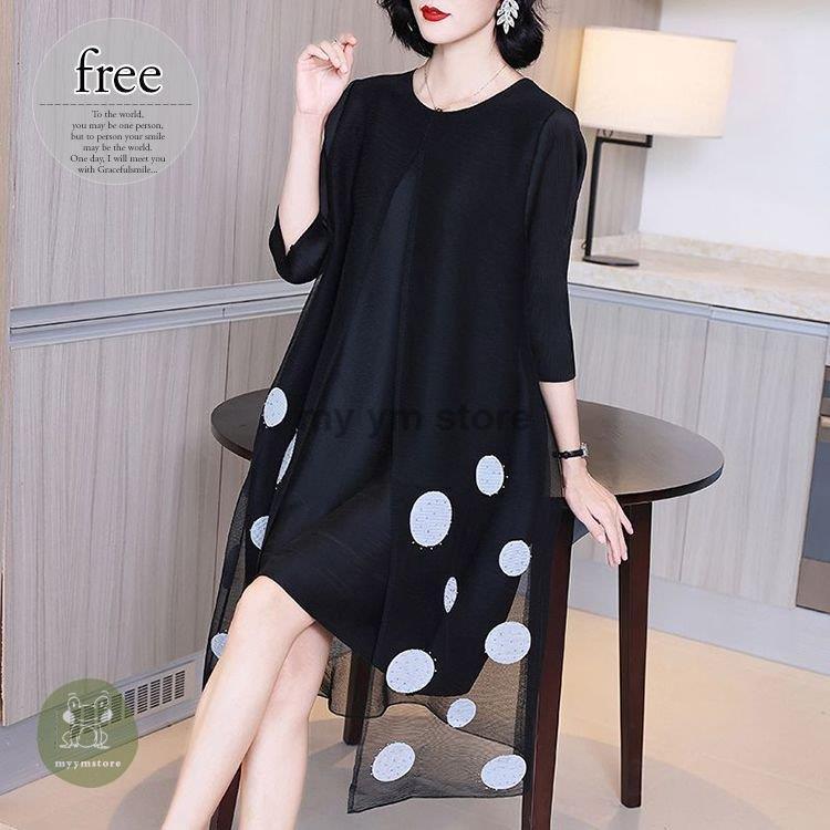 アウトレット通販 ワンピース 水玉 ラウンドネック ドット柄 透け感 ブラック 個性的 ストリート 清楚 デート ガーリー 女子会 可愛い ママスタイル ママ 全品特価 Www Superavila Com