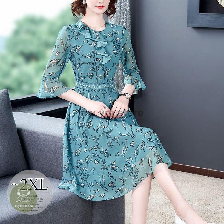 ブランドを選択する ワンピース ラウンドネック 花柄 透け感 フリル ウエストマーク 総柄プリント 膝丈ワンピース クラシカル 甘め 美人 清楚 食事会 お出かけ 製品割引 Fixinox Com Br