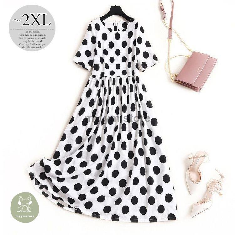 一番の ママスタイル 大人カジュアル 休日スタイル 半袖 ラウンドネック ドット柄 水玉 ワンピース 食事会 リゾート デート ママ カジュアル 女子会 ワンピース サイズ 2xl Decoprojectme Com