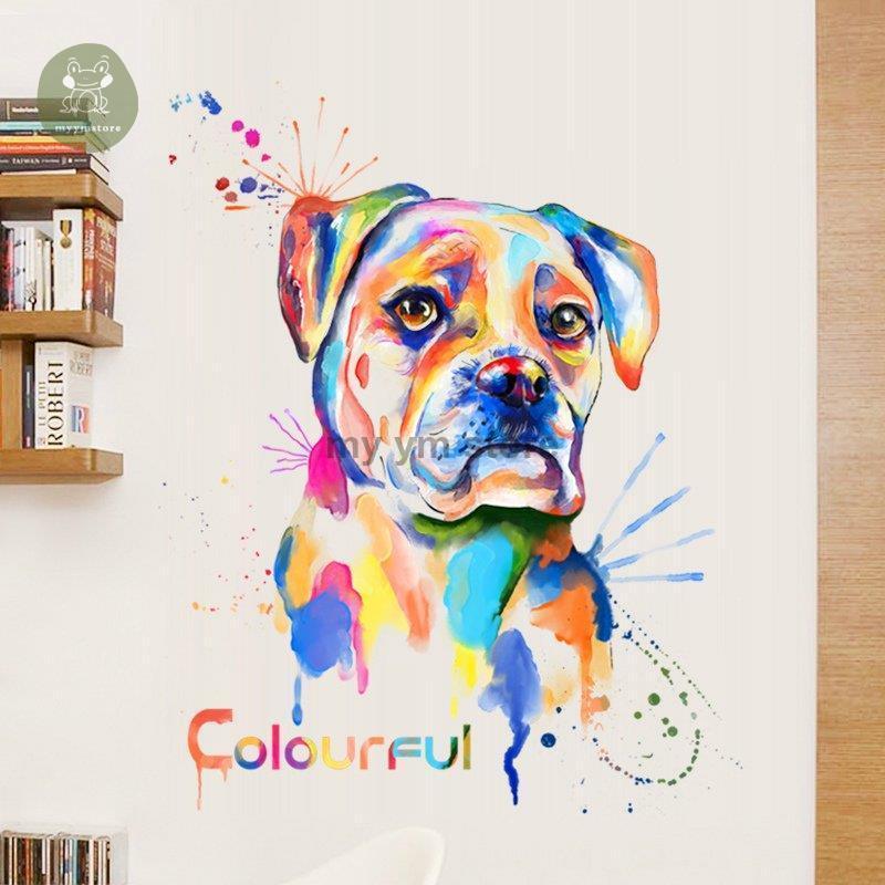 未使用品 インテリア 雑貨 ウォールステッカー ルームデコ 壁紙デコ 壁紙シール アニマル 犬 カラフル アート ブルー ピンク イエロー Supplystudies Com