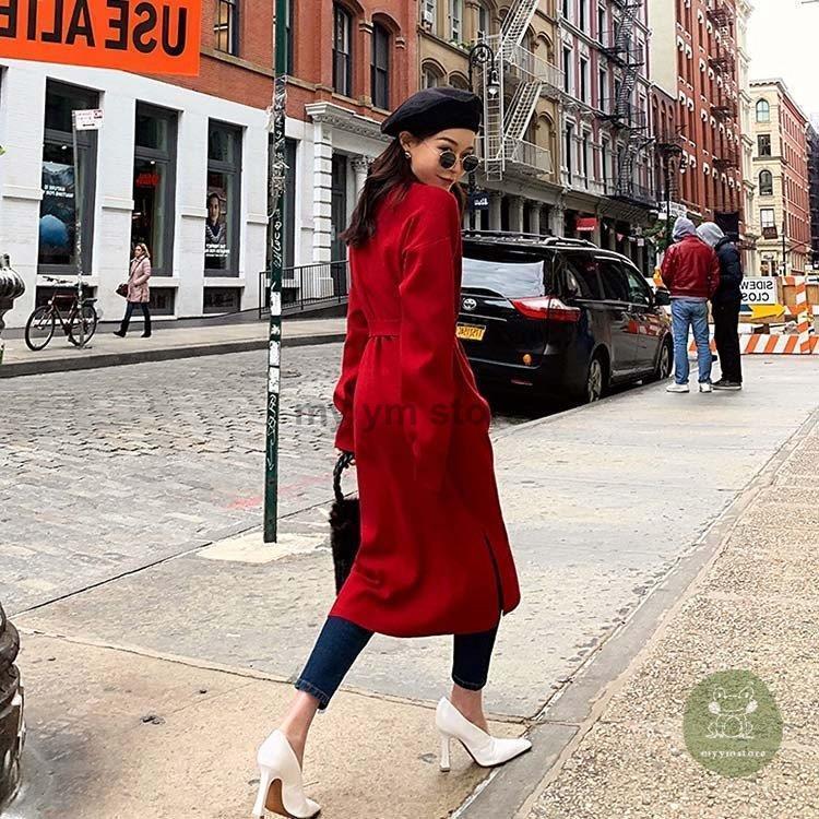 レディース 赤い ニット ワンピース 無地 長袖 ロング丈 ワンピース ベルト付き 秋冬物 着やせ 簡単に シンプル 伸縮性 レッド ニット ゆったり ワンピース Hl0729 Cx1449 My Ym Store 通販 Yahoo ショッピング