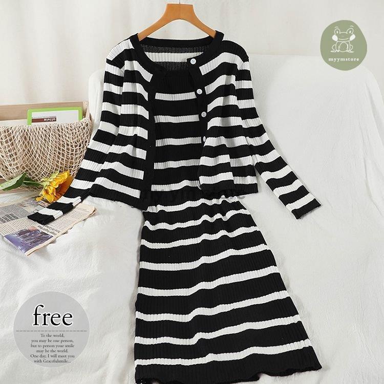 セットアップ ワンピース カーディガン ニットワンピース ボーダー柄 フロントボタン オフィスカジュアル サマーニット 美人 定番 休日 Hl00 Kk278 My Ym Store 通販 Yahoo ショッピング