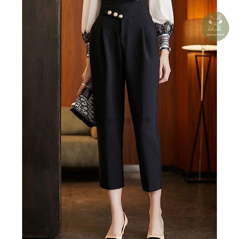 パンツ ブラック 無地 デザインボタン ポケット ママスタイル 上品 清楚 お出かけファッション リモート お出かけ カジュアルウェア 女子会 フェミニン 値頃