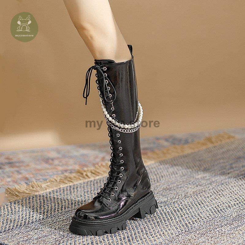 セール パリ ブーツ レディース 厚底 かわいい オシャレ 個性的 チェーン 紐 ロング かっこいい ビーズ ブラック ホワイトお出かけファッション おしゃれ 繊細 販売オンラインストア Superavila Com