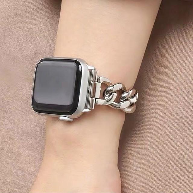 ☆ [38mm/40mm] Apple Watch チェーンベルト シルバーカラー アップル