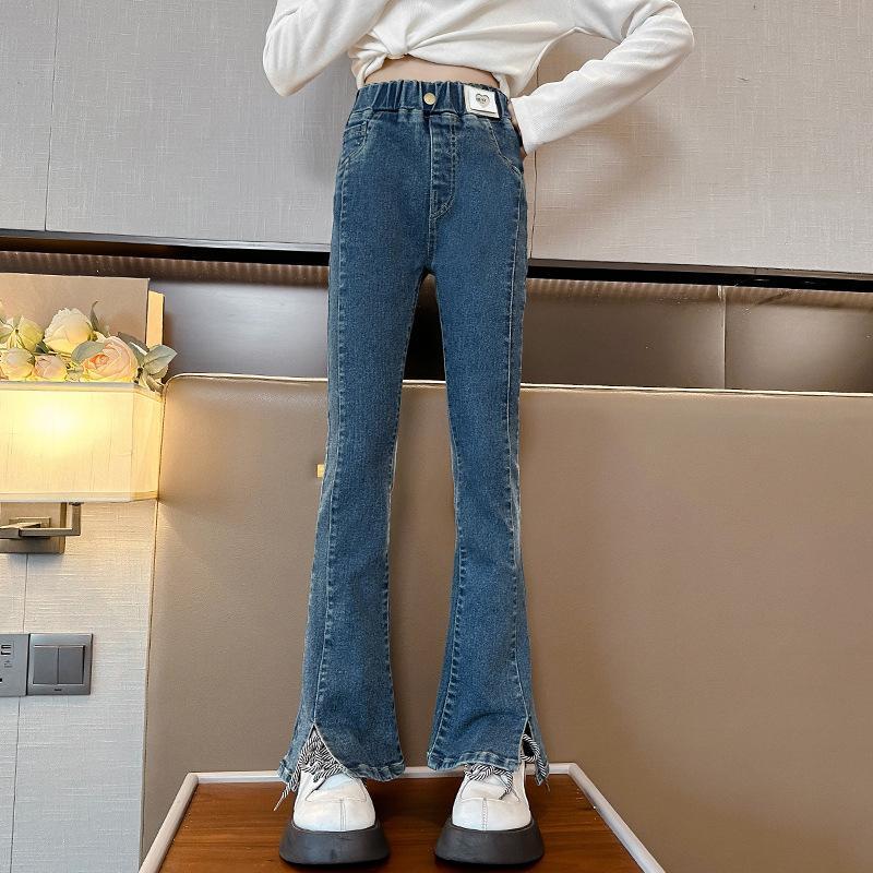 ハイウエスト ブーツカット デニムパンツ キッズ 女の子 長ズボン 
