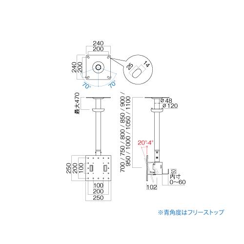 HAMILeX TH-B74L ハヤミ 〜50V型対応 天吊金具 オールインワンタイプ