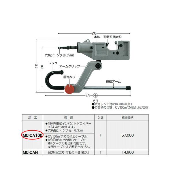 [K1204C] 美品 未来工業　MIRAI インパクトドライバ用ケーブルカッター MC-CA100 CV・IV100平方mmまで切断可能 Fケーブルも切断可能 Amazon.co.jp: 未来工業(MIRAI) インパクトドライバー用 ケーブル