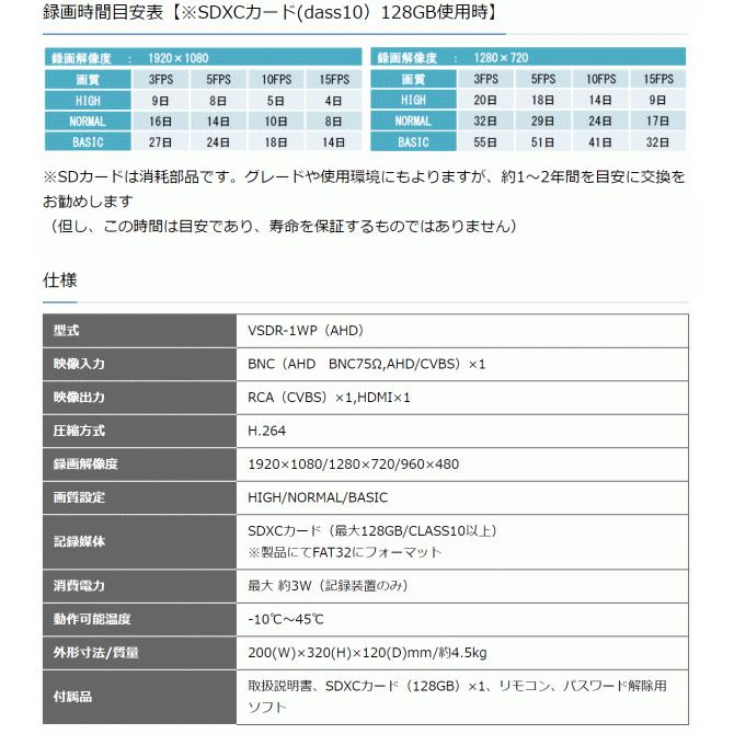 ビデオセンシング【 VSDR-1WP(AHD) 】SDカード録画システム【カメラ1台用】｜n-denservice｜04