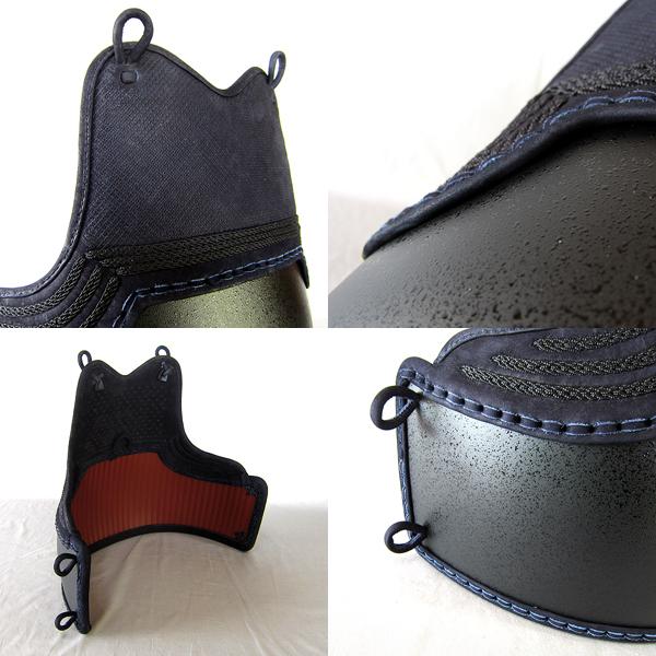 しぼり型胸 黒石目塗50本型樹脂胴 本雲飾り 濃紺ナナメ刺 Mサイズ 紐付