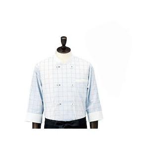 遠藤商事 チェック コックシャツ・スタンドカラー SBK4101 ブルー LL (品番)SKT5904｜n-kitchen