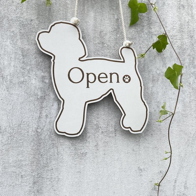 犬シルエット オープン＆クローズ看板 おしゃれな 木製 プレート OPEN