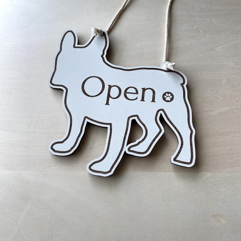 オーダー受付　犬　パネル 009　5/8 犬シルエット オープン＆クローズ看板 おしゃれな 木製 プレート OPEN