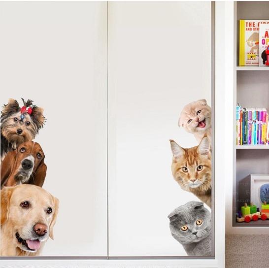 ウォールステッカー 覗き見る 犬と猫 壁紙シール かわいい 動物 ペット ドア 部屋のコーナー 保育所 送料無料