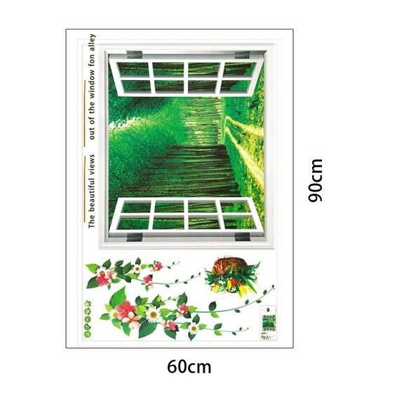 ウォールステッカー 窓 森林の風景 壁シール 鮮やかな緑と花 斜め道 貼り方簡単 傷補修 送料無料｜n-m｜06