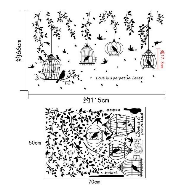 ウォールステッカー つたと4種の鳥かご 壁紙シール モノトーン 北欧 カフェ風 永遠の愛 送料無料｜n-m｜06