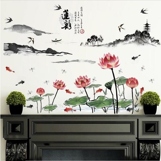 ウォールステッカー 水墨画 蓮の花 山岳 漢字 和風 壁紙シール 鯉 燕 アジアン お寺 池の葉 風景 送料無料 Sk9130 N M 通販 Yahoo ショッピング