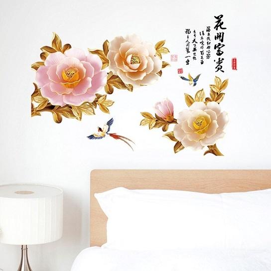 ウォールステッカー 淡い色の牡丹の花 鳥と漢字 和風 壁紙シール めでたい 風情 お盆 新年 送料無料 Sk9298 N M 通販 Yahoo ショッピング