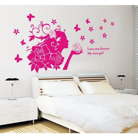人気top ウォールステッカー ローズガール シルエット 壁シール お洒落 花のイラスト 上品 蝶々 ピンク 送料無料 Supplystudies Com