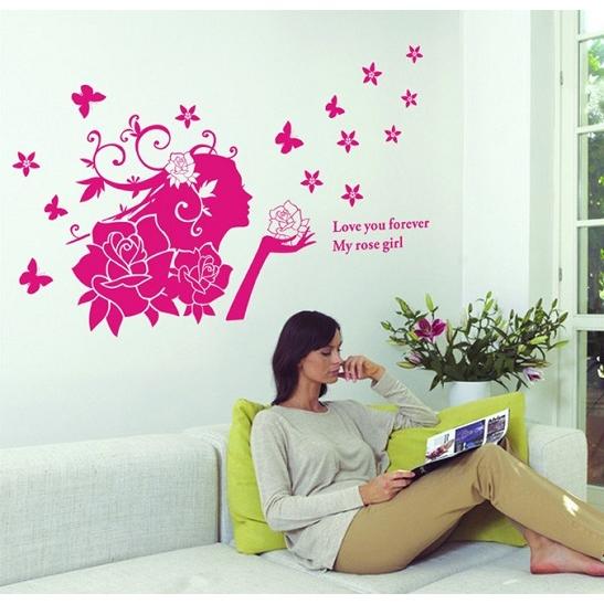人気top ウォールステッカー ローズガール シルエット 壁シール お洒落 花のイラスト 上品 蝶々 ピンク 送料無料 Supplystudies Com