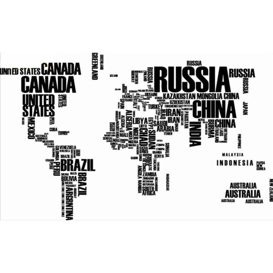 ウォールステッカー 英文字で作られた世界地図 壁シール お洒落な ワールドマップ 英語 モノトーン 送料無料｜n-m