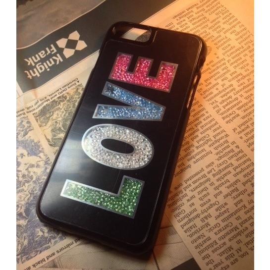 激安セール iPhone6ケース  キラキラ ブラック iPhone6 ケース ハード きらきらビーズ LOVE カラフル 黒色 液晶