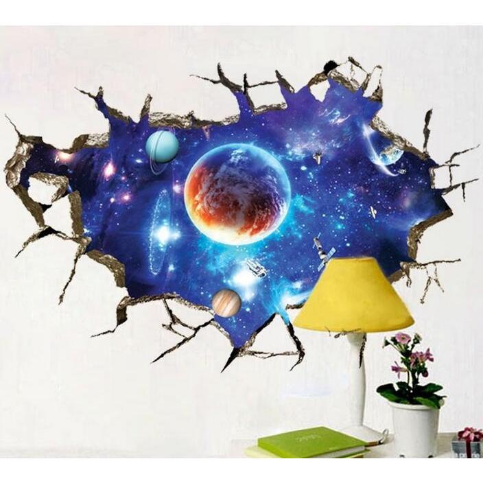 ウォールステッカー 割れ目から 宇宙 惑星 壁シール リアルな トリック