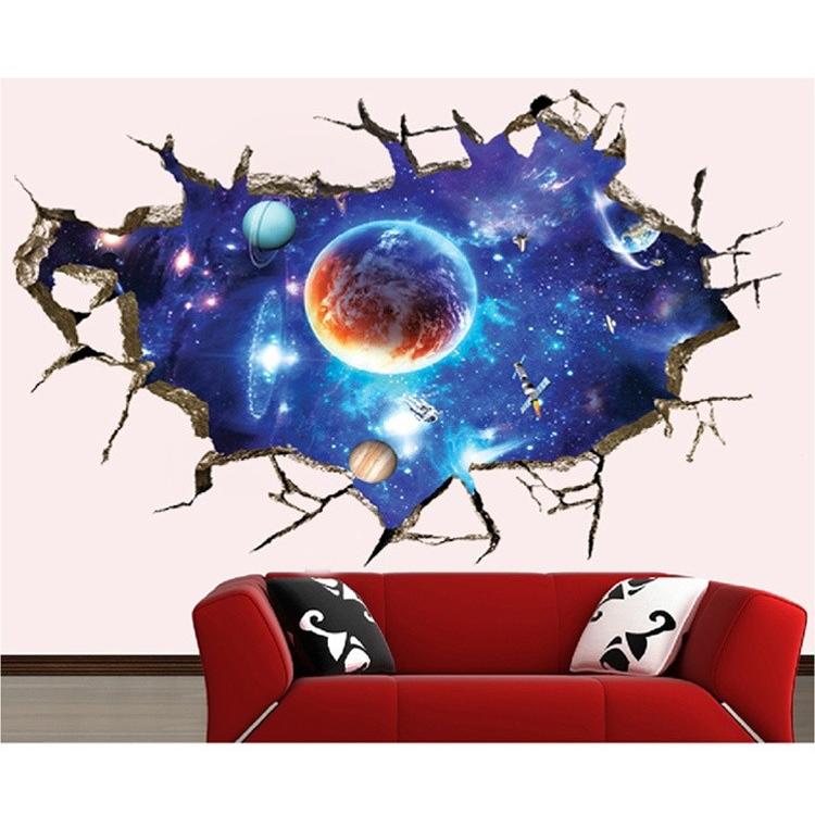 ウォールステッカー 割れ目から 宇宙 惑星 壁シール リアルな トリック