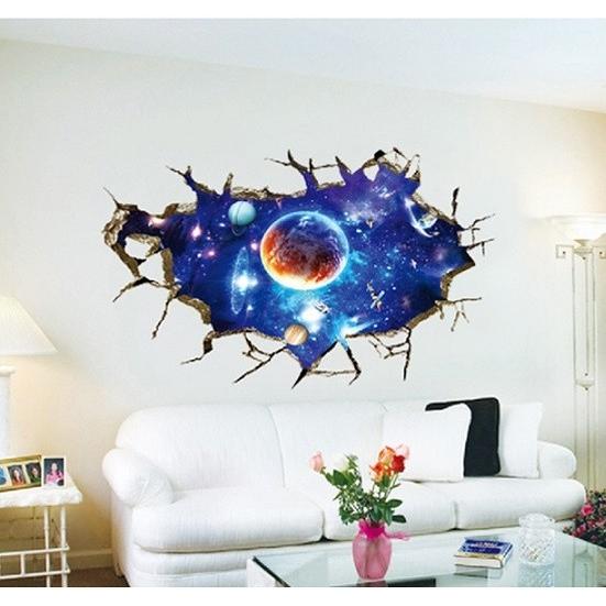 ウォールステッカー 割れ目から 宇宙 惑星 壁シール リアルな トリック