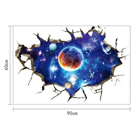 ウォールステッカー 割れ目から 宇宙 惑星 壁シール リアルな トリック
