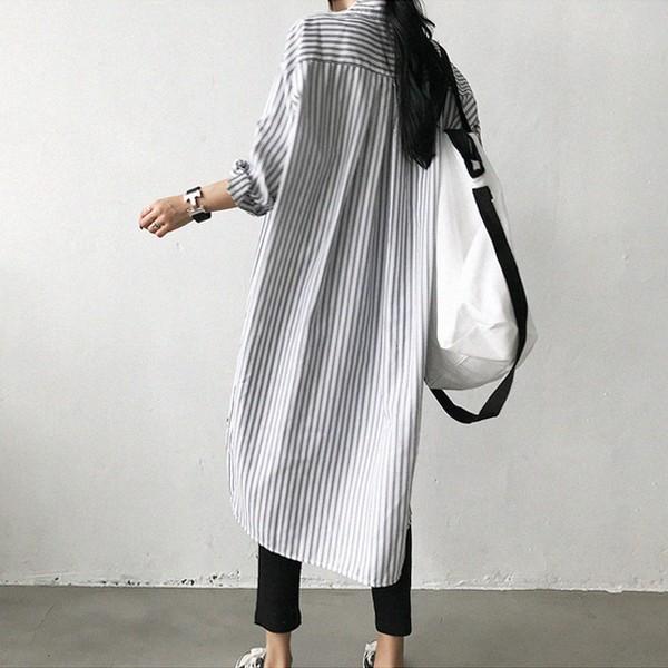 ロングシャツワンピース トップス ワンピース ストライプ 長袖 ロングシャツワンピース トップス ワンピース ストライプ 長袖