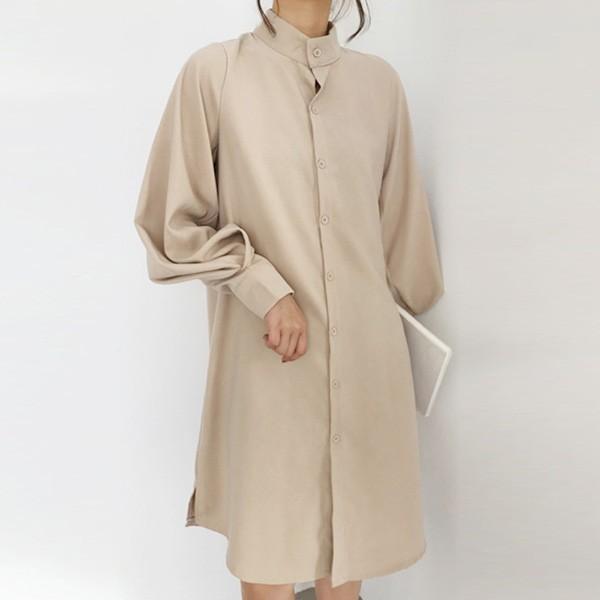 ワンピース シャツ レディートップス パフスリーブ 襟 膝丈 ワンピ