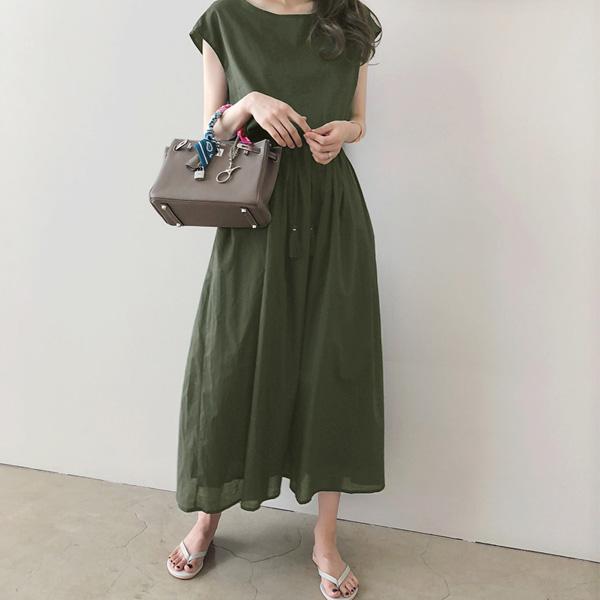 ワンピース レディース 綿麻 リネンワンピ ノースリーブ ロング