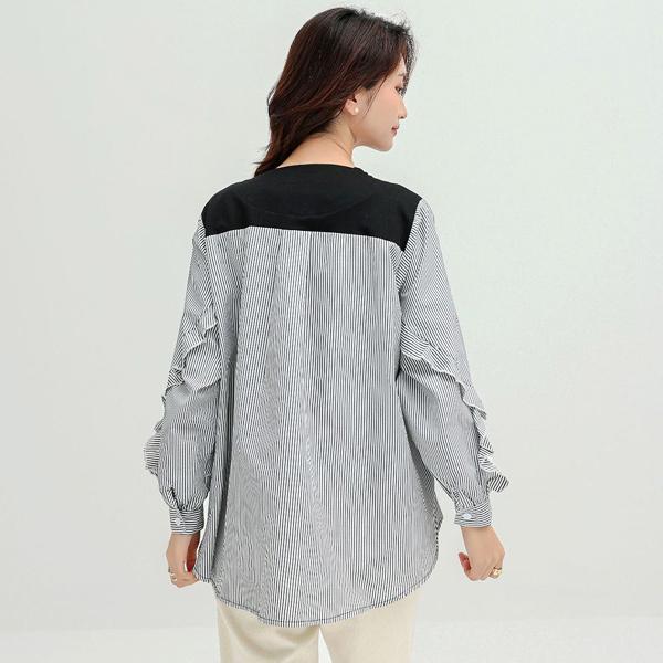 plllllleeasse ブラックストライプ長袖カットソー Lサイズ