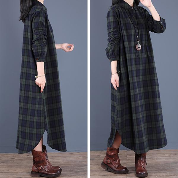 ブルーレーベル　長袖チェック柄ロングワンピース 楽天市場】ワンピース レディース ワンピ シャツワンピース