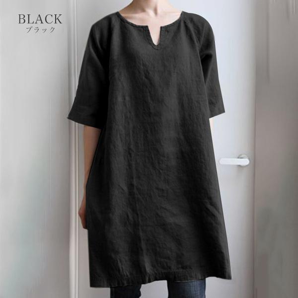 はまち☆綿麻VネックワンピースLサイズ/チャコールグレー handmade はまち☆綿麻VネックワンピースLサイズ/チャコールグレー