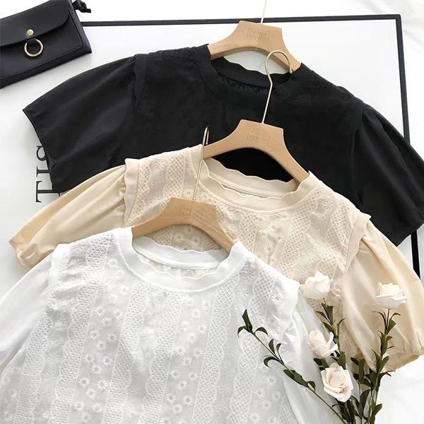 ブラウス Tシャツ レディース トップス 花柄 レース ハイネック